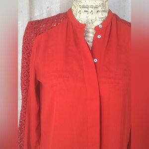 Red H&M dress blouse with lace sleeves